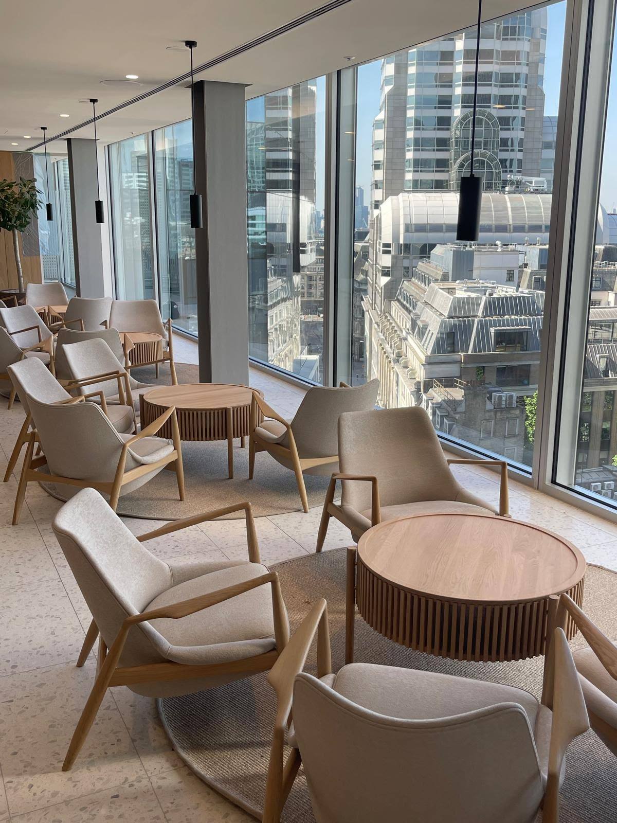 Curtain walling glazing sealed in a modern London office lounge